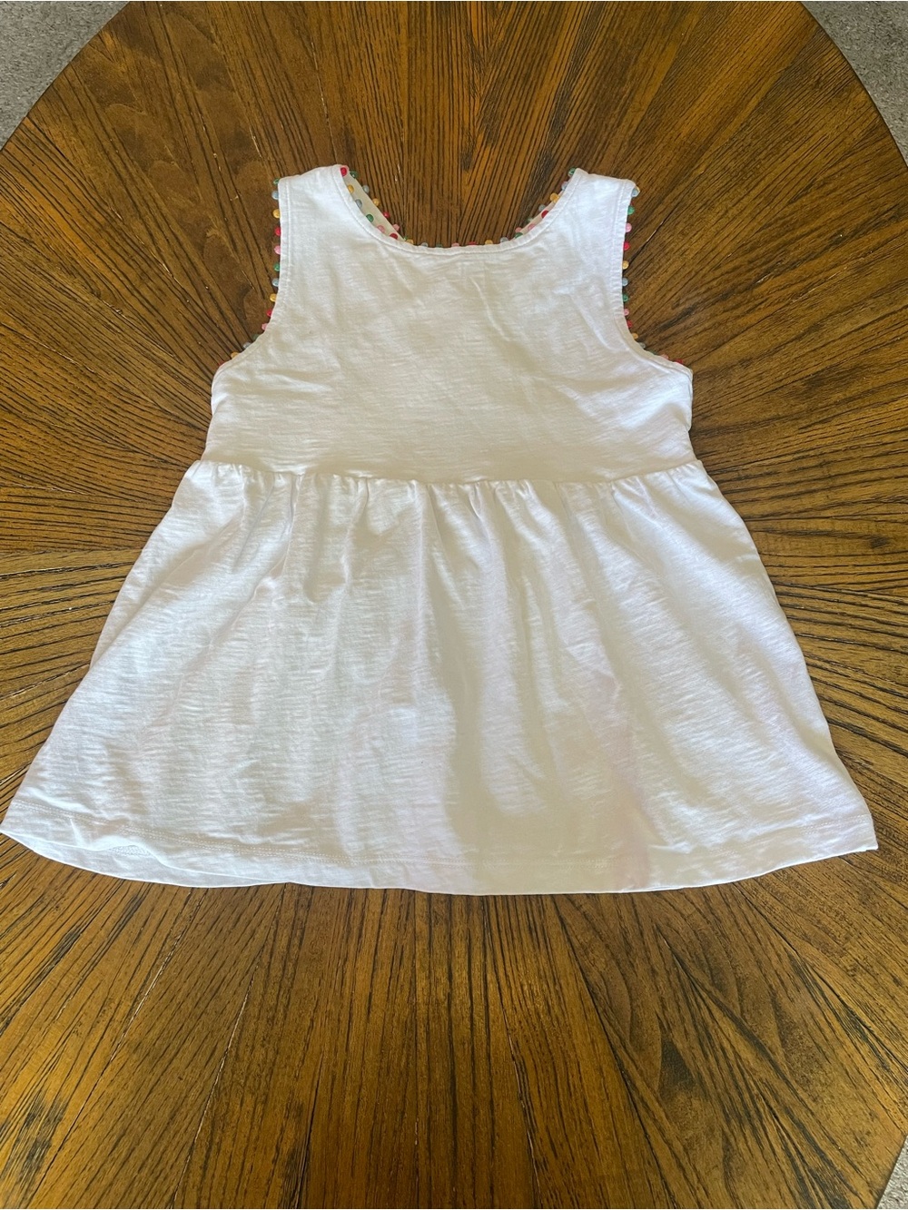 Mini Boden White Sleeveless Tank with Multicolor Pom-Pom Trim